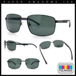 Polarized Mens Rectangular Metal Rim Gentlemanly Wrap Curved Sunglasses