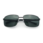Polarized Mens Rectangular Metal Rim Gentlemanly Wrap Curved Sunglasses