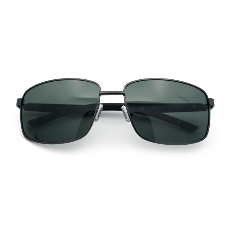 Polarized Mens Rectangular Metal Rim Gentlemanly Wrap Curved Sunglasses