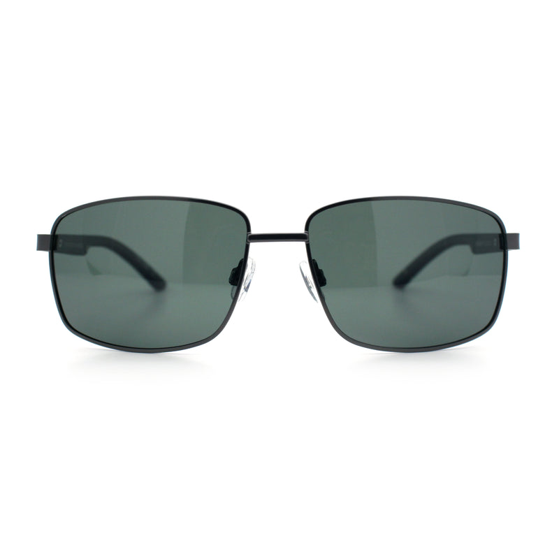 Polarized Mens Rectangular Metal Rim Gentlemanly Wrap Curved Sunglasses