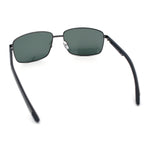 Polarized Mens Rectangular Metal Rim Gentlemanly Wrap Curved Sunglasses