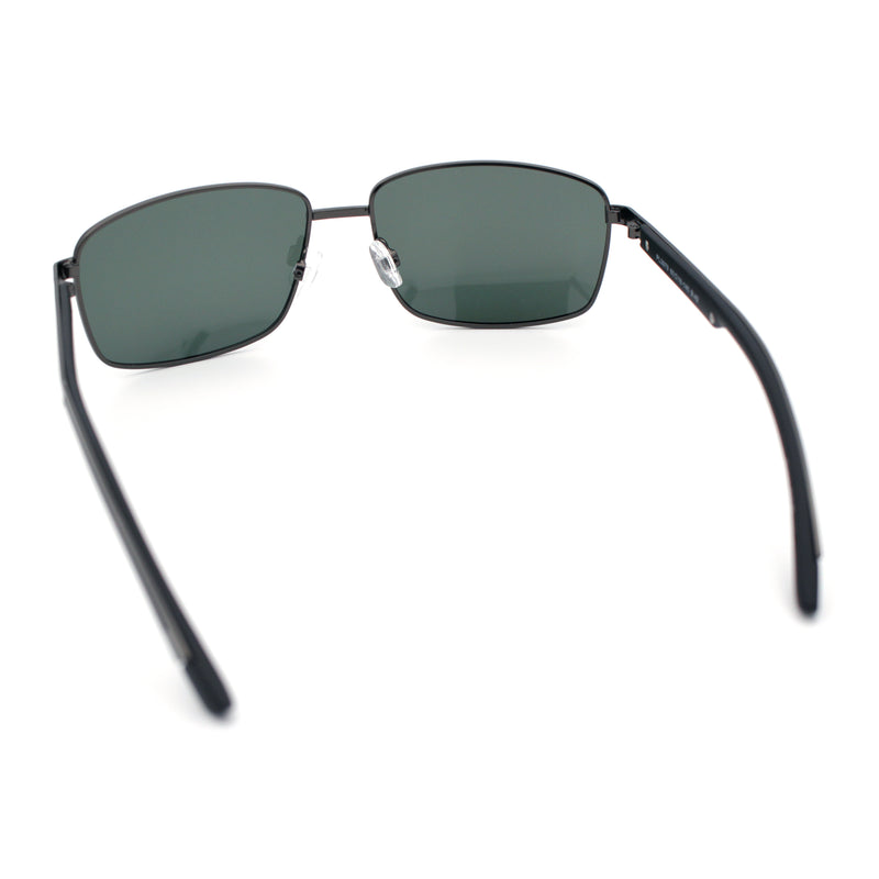 Polarized Mens Rectangular Metal Rim Gentlemanly Wrap Curved Sunglasses
