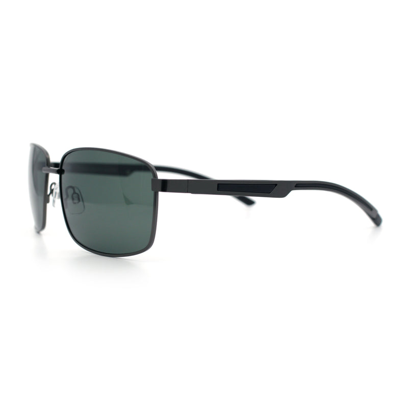 Polarized Mens Rectangular Metal Rim Gentlemanly Wrap Curved Sunglasses