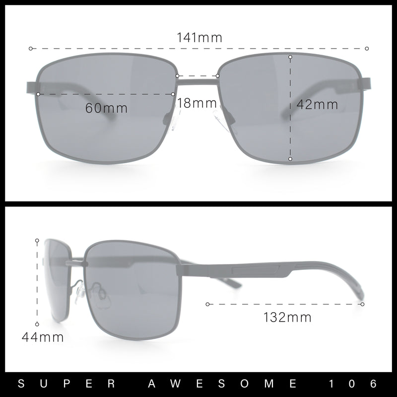 Polarized Mens Rectangular Metal Rim Gentlemanly Wrap Curved Sunglasses