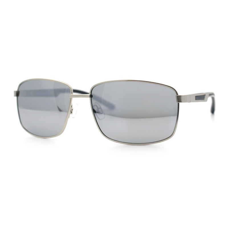 Polarized Mens Rectangular Metal Rim Gentlemanly Wrap Curved Sunglasses
