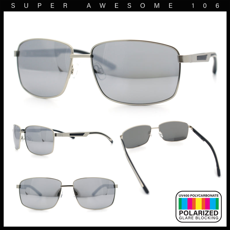 Polarized Mens Rectangular Metal Rim Gentlemanly Wrap Curved Sunglasses
