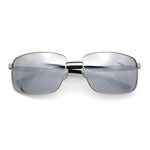 Polarized Mens Rectangular Metal Rim Gentlemanly Wrap Curved Sunglasses