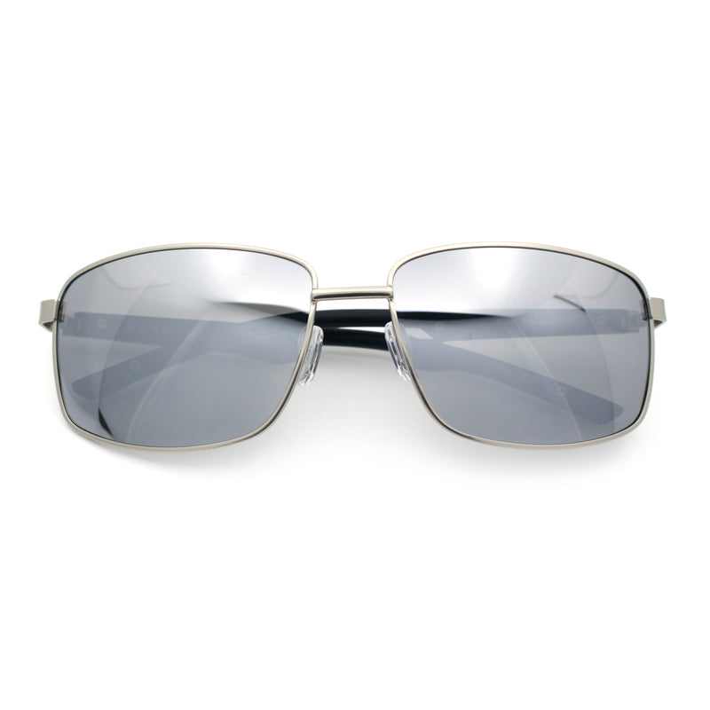 Polarized Mens Rectangular Metal Rim Gentlemanly Wrap Curved Sunglasses