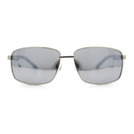 Polarized Mens Rectangular Metal Rim Gentlemanly Wrap Curved Sunglasses
