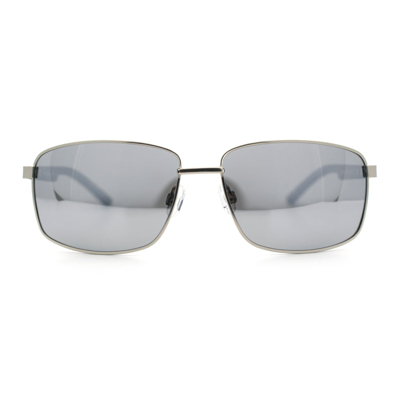 Polarized Mens Rectangular Metal Rim Gentlemanly Wrap Curved Sunglasses