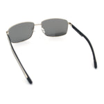 Polarized Mens Rectangular Metal Rim Gentlemanly Wrap Curved Sunglasses