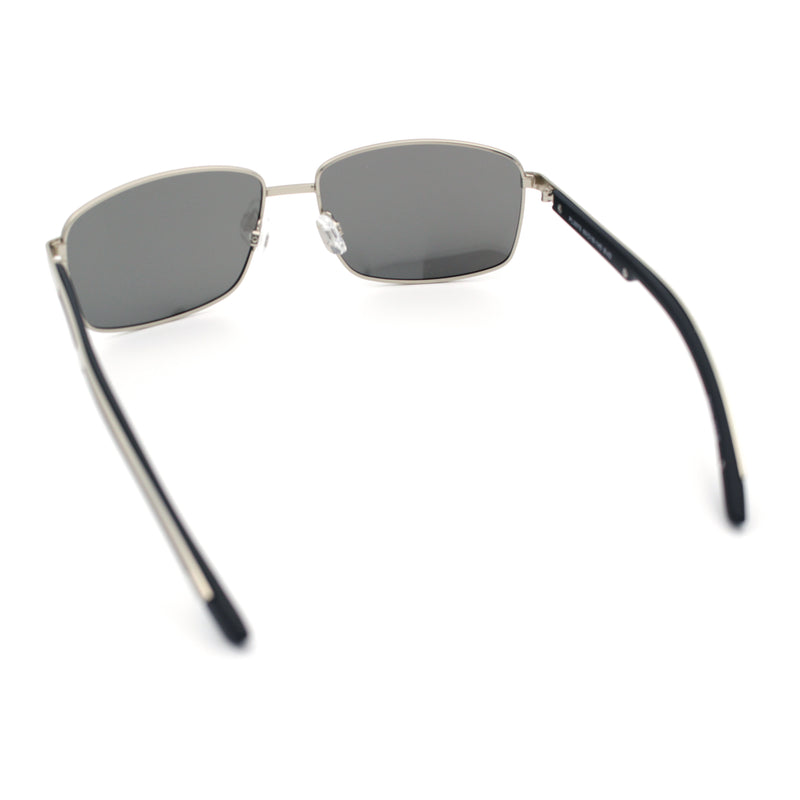 Polarized Mens Rectangular Metal Rim Gentlemanly Wrap Curved Sunglasses