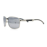 Polarized Mens Rectangular Metal Rim Gentlemanly Wrap Curved Sunglasses