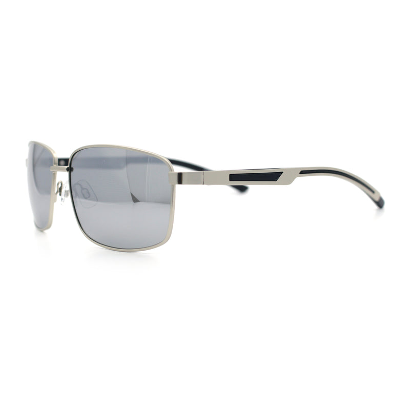 Polarized Mens Rectangular Metal Rim Gentlemanly Wrap Curved Sunglasses