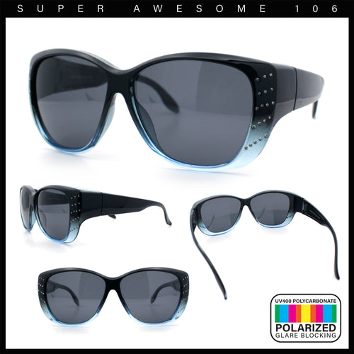 Polarized Womens Oversized Butterfly Rhinestone Studded Fit Over Sunglasses
