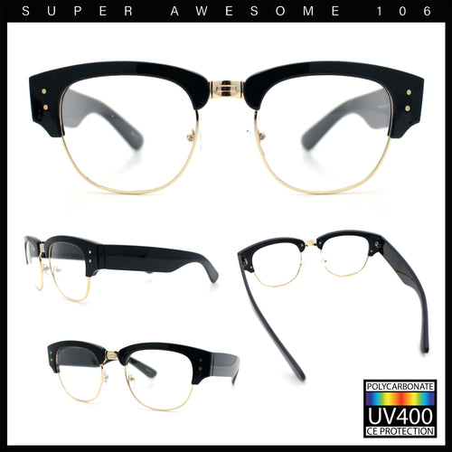 Retro Nerdy Thick Half Rim Hipster DJ Clear Lens Fashion Eyeglasses