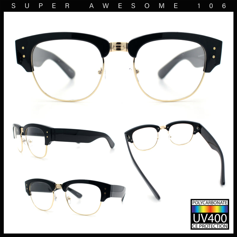 Retro Nerdy Thick Half Rim Hipster DJ Clear Lens Fashion Eyeglasses