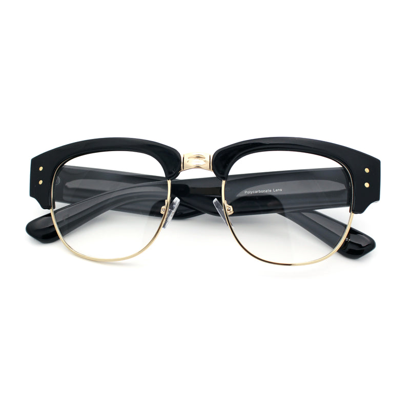 Retro Nerdy Thick Half Rim Hipster DJ Clear Lens Fashion Eyeglasses