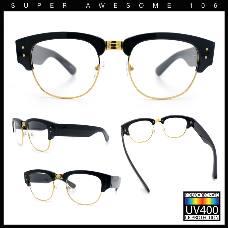 Retro Nerdy Thick Half Rim Hipster DJ Clear Lens Fashion Eyeglasses