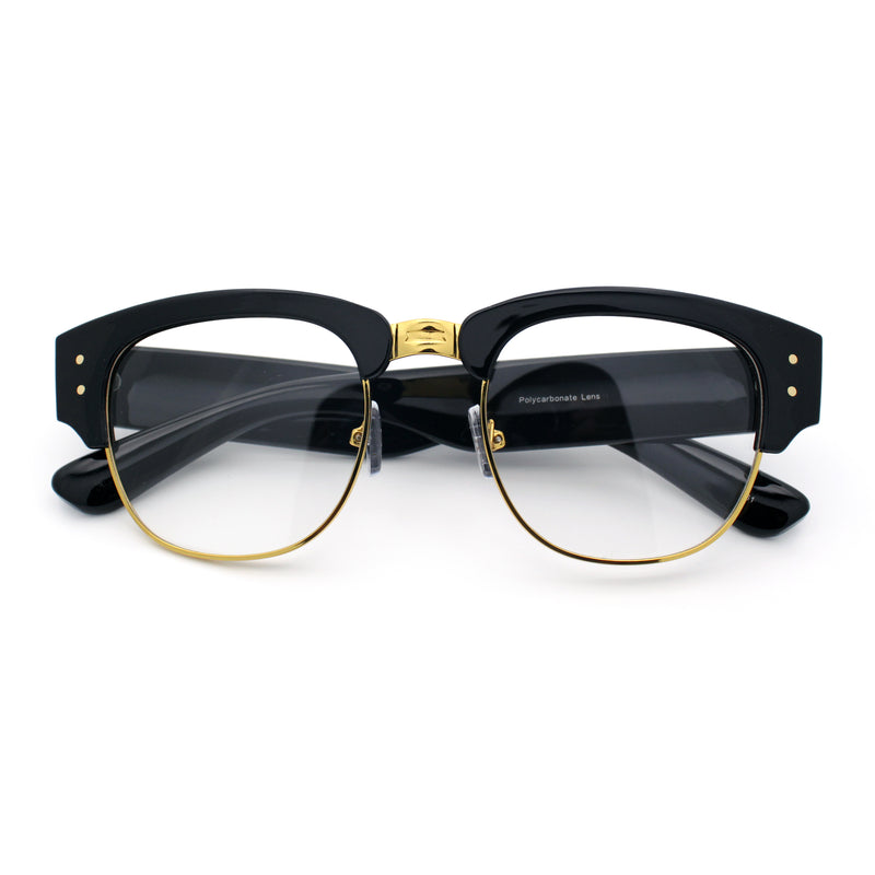 Retro Nerdy Thick Half Rim Hipster DJ Clear Lens Fashion Eyeglasses