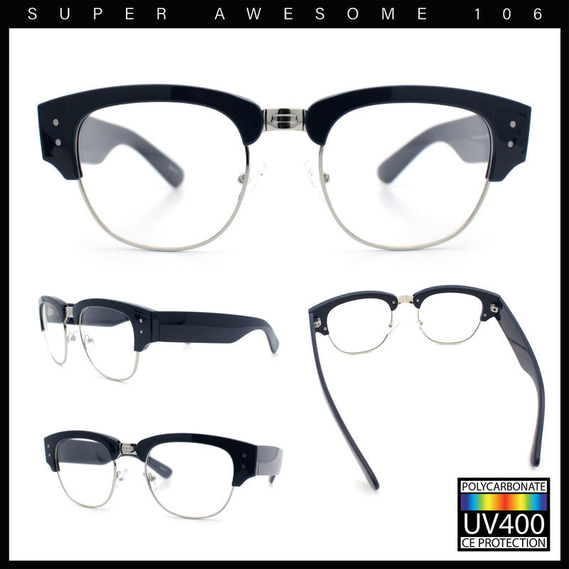 Retro Nerdy Thick Half Rim Hipster DJ Clear Lens Fashion Eyeglasses