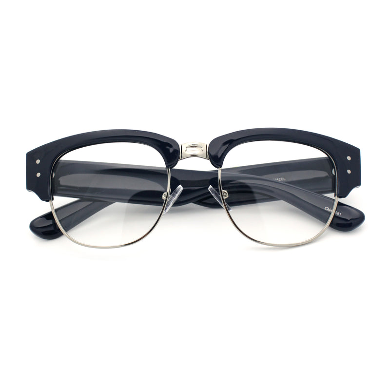 Retro Nerdy Thick Half Rim Hipster DJ Clear Lens Fashion Eyeglasses