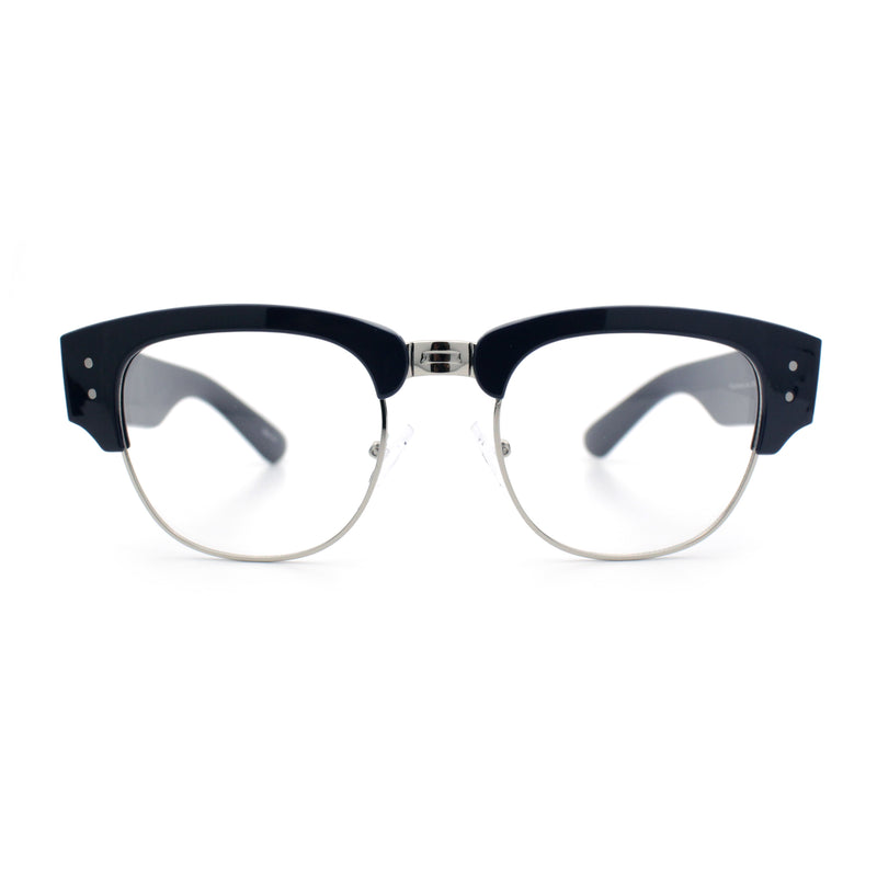 Retro Nerdy Thick Half Rim Hipster DJ Clear Lens Fashion Eyeglasses