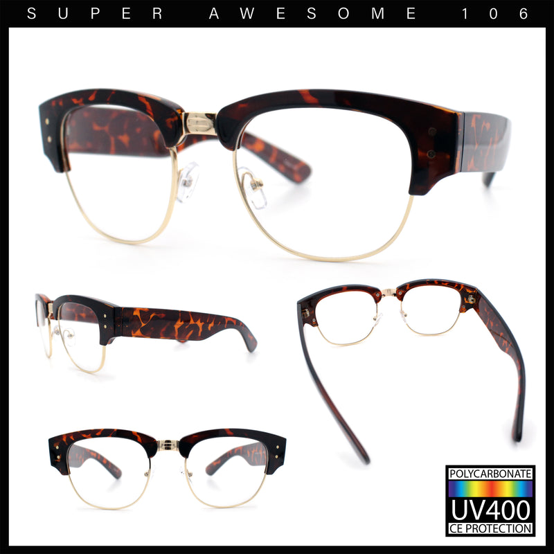 Retro Nerdy Thick Half Rim Hipster DJ Clear Lens Fashion Eyeglasses