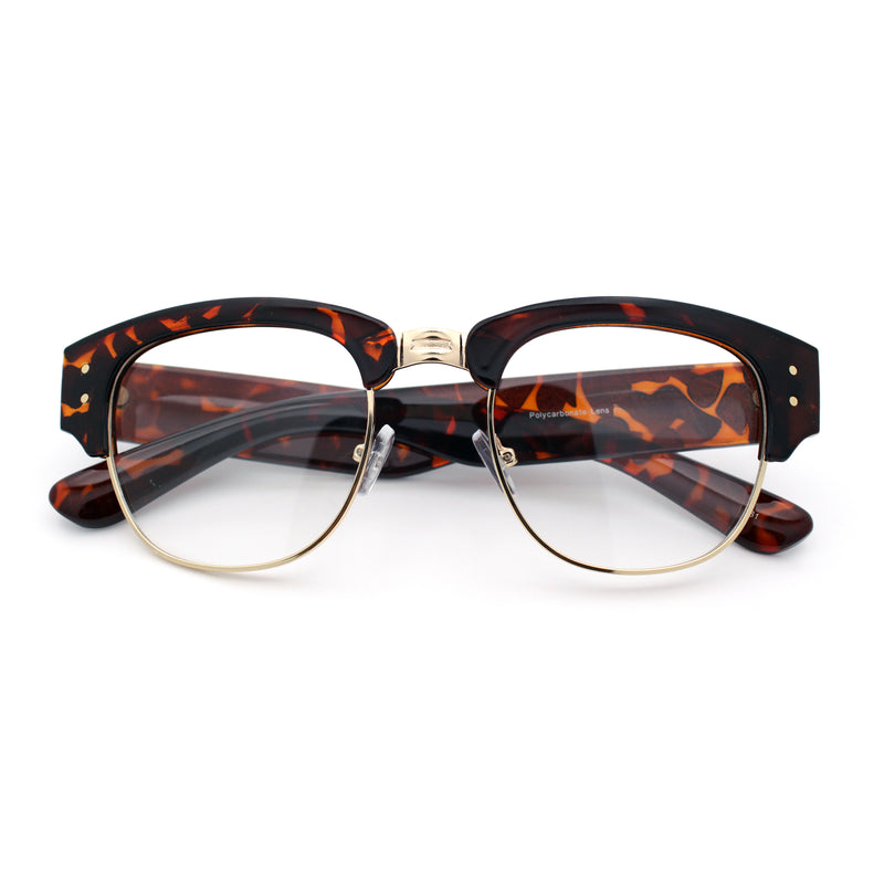 Retro Nerdy Thick Half Rim Hipster DJ Clear Lens Fashion Eyeglasses
