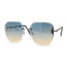 Womens Rhinestone Jewel Chain Arm Rimless Oversize Butterfly Rectangle Sunglasses
