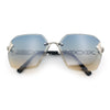 Womens Rhinestone Jewel Chain Arm Rimless Oversize Butterfly Rectangle Sunglasses