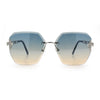 Womens Rhinestone Jewel Chain Arm Rimless Oversize Butterfly Rectangle Sunglasses