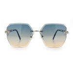 Womens Rhinestone Jewel Chain Arm Rimless Oversize Butterfly Rectangle Sunglasses