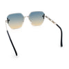 Womens Rhinestone Jewel Chain Arm Rimless Oversize Butterfly Rectangle Sunglasses
