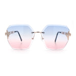 Womens Rhinestone Jewel Chain Arm Rimless Oversize Butterfly Rectangle Sunglasses