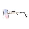 Womens Rhinestone Jewel Chain Arm Rimless Oversize Butterfly Rectangle Sunglasses