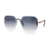 Womens Rhinestone Jewel Chain Arm Rimless Oversize Butterfly Rectangle Sunglasses