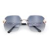 Womens Rhinestone Jewel Chain Arm Rimless Oversize Butterfly Rectangle Sunglasses