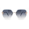 Womens Rhinestone Jewel Chain Arm Rimless Oversize Butterfly Rectangle Sunglasses