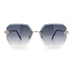 Womens Rhinestone Jewel Chain Arm Rimless Oversize Butterfly Rectangle Sunglasses