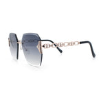 Womens Rhinestone Jewel Chain Arm Rimless Oversize Butterfly Rectangle Sunglasses