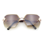 Womens Rhinestone Jewel Chain Arm Rimless Oversize Butterfly Rectangle Sunglasses