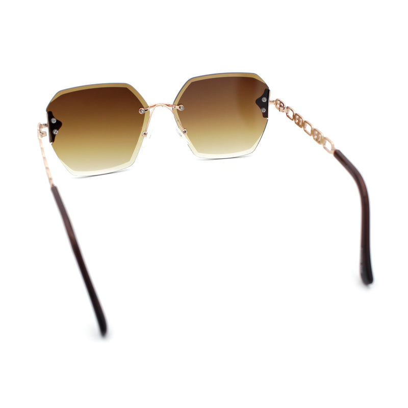 Womens Rhinestone Jewel Chain Arm Rimless Oversize Butterfly Rectangle Sunglasses