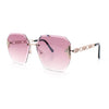 Womens Rhinestone Jewel Chain Arm Rimless Oversize Butterfly Rectangle Sunglasses