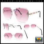Womens Rhinestone Jewel Chain Arm Rimless Oversize Butterfly Rectangle Sunglasses
