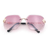 Womens Rhinestone Jewel Chain Arm Rimless Oversize Butterfly Rectangle Sunglasses