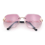 Womens Rhinestone Jewel Chain Arm Rimless Oversize Butterfly Rectangle Sunglasses