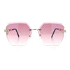 Womens Rhinestone Jewel Chain Arm Rimless Oversize Butterfly Rectangle Sunglasses