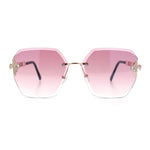 Womens Rhinestone Jewel Chain Arm Rimless Oversize Butterfly Rectangle Sunglasses