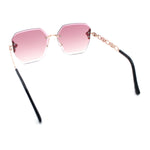 Womens Rhinestone Jewel Chain Arm Rimless Oversize Butterfly Rectangle Sunglasses
